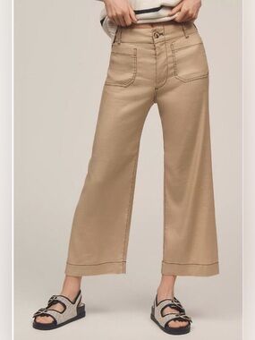 Maeve The Colette linen contrast stitch High-Rise Wide Leg cropped Pants